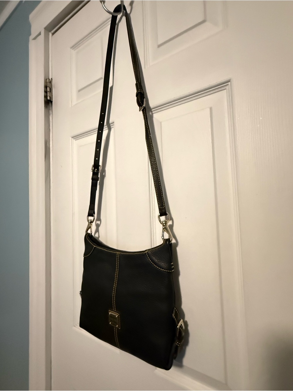 Dooney & Bourke Black Leather Crossbody with Contrast Stitching